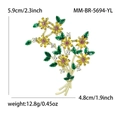 Elegante broche de crisantemo de resina con diamantes amarillos y hojas de esmalte verde - Amarillo
