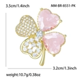 Broche trèfle rose en finition dorée avec diamants blancs, accessoire de 3,5 cm - Rose