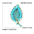 Spilla a forma di foglia dorata con pietre blu e cristalli, misura 5,3x2,9 cm - Blu (5705-BL)