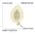 Elegante spilla a foglia dorata con pietre occhio di gatto e strass luccicanti - Oro (5705-GD)