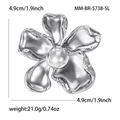 Polished silver flower brooch with crystal petals and center pearl detail - Silver Style (MM-BR-5738-SL)