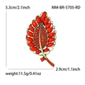 Elegante spilla a foglia con strass rossi e base in lega dorata dallo stile vintage - Rosso (5705-RD)