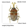 Detailweergave van afmetingen en gewicht van deze vintage strass kever broche sieraad - Antiek Goud Kever Stijl (MM-BR-5739-BR)