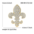 Elegant gold alloy fleur-de-lis brooch set with sparkling rhinestones on white background - Gold (MM-BR-5723-GD)