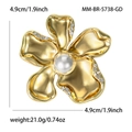 Elegant gold flower brooch with central pearl and sparkling crystals, 4.9cm diameter - Gold Style (MM-BR-5738-GD)
