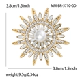 Elegante spilla a sole dorata con perla centrale e strass scintillanti da donna - Oro-5710-GD
