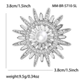 Squisita spilla a raggiera con perla e zirconi brillanti, spilla elegante da 3,8 cm - Argento-5710-SL