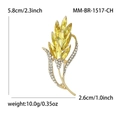 Golden wheat ear brooch with sparkling crystals and diamonds, dimensions 5.8cm x 2.6cm - Champagne (MM-BR-1517-CH)
