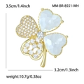 Élégante broche trèfle à quatre feuilles dorée avec nacre naturelle et cristaux - Blanc