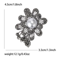 Broche de rosa vintage en metal oscuro con perla grande y pedrería 4.5cm alto - Color gunmetal