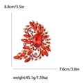 Elegante spilla grande in lega dorata con cristalli rossi e strass, misura 8,8x7,6 cm - Rosso