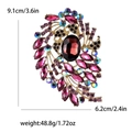 Detailed view showing dimensions and weight of a large luxury crystal brooch - Purple