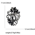 Broche fleur vintage avec pierre ovale grise et strass noirs, taille 7,1 cm par 5,1 cm - Noir Fusil 0022-BK2