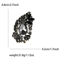 Spilla vintage con cristallo grigio a goccia, strass neri e dimensioni del prodotto - Nero (MM-BR-0036-BK)