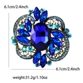 Spilla vintage a fiore con grande pietra blu ovale e strass, dimensione 6,1 cm - Blu
