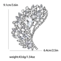 Spilla vintage in lega d'argento con strass chiari, design a piuma, 9,1 cm x 6,4 cm - Base Argento Bianco