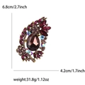 Spilla vintage in lega con strass viola e dimensioni dettagliate di 6,8 x 4,2 cm - Viola (MM-BR-0036-PU)