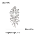 Elegante spilla a fiore argento con cristalli bianchi e fiocco per abiti donna - Argento