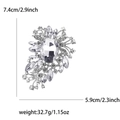 Brosche aus Silberlegierung mit klaren Strasssteinen in Blumenform, 7,4 cm x 5,9 cm - Silber