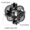 Vintage flower glass brooch with black gems and grey rhinestones in dark grey alloy finish - Gun Black