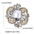 Vintage floral glass brooch in gold finish with crystal inlay, size 6.1cm by 6.1cm - Gold