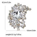 Vintage large crystal brooch in silver alloy with detailed size and weight specs - Gold Base White