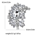Vintage silver crystal brooch for women with pear and marquise stones measuring 8.2cm by 6.6cm - Silver Base White