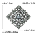Broche geométrico vintage con perlas grises y diamantes de imitación en plata - Negro (0132-BK)