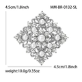 Elegante broche geométrico con perlas y cristales con diseño floral vintage - Plateado (0132-SL)