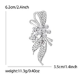 Silver flower brooch with clear rhinestones measuring 6.2cm by 3.5cm for women - Silver