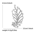 Elegante spilla a foglia d'argento con strass scintillanti per donna, 6.5 cm - Argento