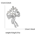 Sparkling crystal flower bouquet brooch for women's dress with detailed dimensions - Silver 0217-SL