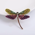 Golden dragonfly brooch with multi-color rhinestones and delicate crystal wings - Purple (BR-209) / Purple