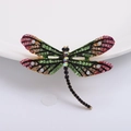 Exquisite gold-plated dragonfly brooch featuring colorful rhinestones and crystals - Green (BR-209) / Green