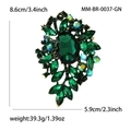 Luxurious dark green crystal brooch with vintage bronze base and rhinestone floral accents - Green 0037-GN