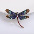 Colorful dragonfly brooch with blue and orange crystals on a gold alloy base - Blue (BR-209) / Blue