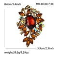 Luxurious vintage alloy brooch with a large red oval gemstone and amber rhinestones - Brown 0037-BR