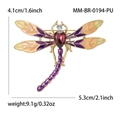 Elegant purple and orange dragonfly brooch with crystals and gold finish dimensions - Purple