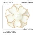 Elegant 2.8cm alloy peony flower brooch with white heart petals and central pearl inlay - White