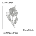 Calla lily brooch with rhinestones and pearls measuring 5.6cm by 3.9cm for women's fashion - Silver