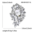 Broche de flor plateado de lujo con cristal ovalado grande y piedras brillantes - Plata