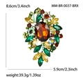 Broche de lujo con cristales de colores, gema ovalada marrón y diseño floral - Marrón Multicolor