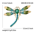 Golden dragonfly brooch with green and yellow enamel wings and teardrop emerald crystal - Green