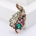 Broche de hoja vintage en oro antiguo con piedra esmeralda en forma de gota y diamantes - Verde