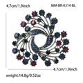 Broche cloche de Noël baroque vintage avec strass bleus et violets sur base argent antique - Strass Bleu Foncé (MM-BR-0314-BL)