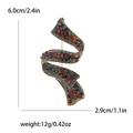 Detail view of retro alloy brooch with colorful rhinestones and size measurements - Colorful