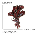 Detailed view of rhinestone orchid brooch showing size 6.2x4.4cm and 19.5g weight - Red