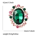 Elegant oval brooch with green crystal and pink rhinestones, size 4.2cm by 3.6cm - Green (0324-GN)