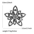 Vintage flower brooch in silver alloy with rhinestones and detailed size measurements - Black 0388-BK