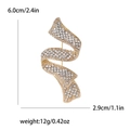 Luxurious gold ribbon alloy brooch with sparkling rhinestones, size 6.0cm x 2.9cm - Gold